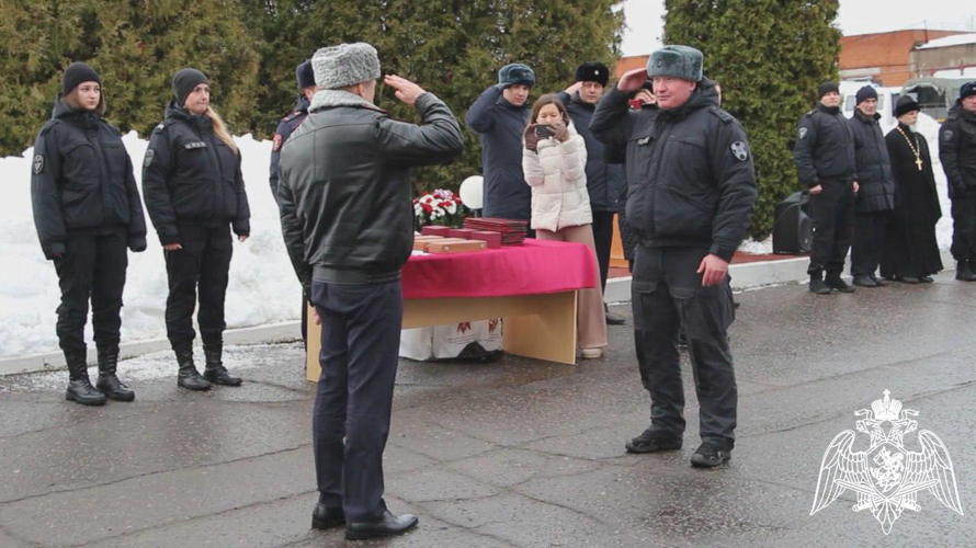 В Московской области состоялась торжественная встреча сотрудников ОМОН «Русич» и «Пересвет», вернувшихся из командировки
